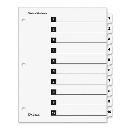 Cardinal Brands Cardinal OneStep Printable T.O.C. Divider, Printed 1 to 10, 9"x11", 10 Tabs, White/White 61013CB